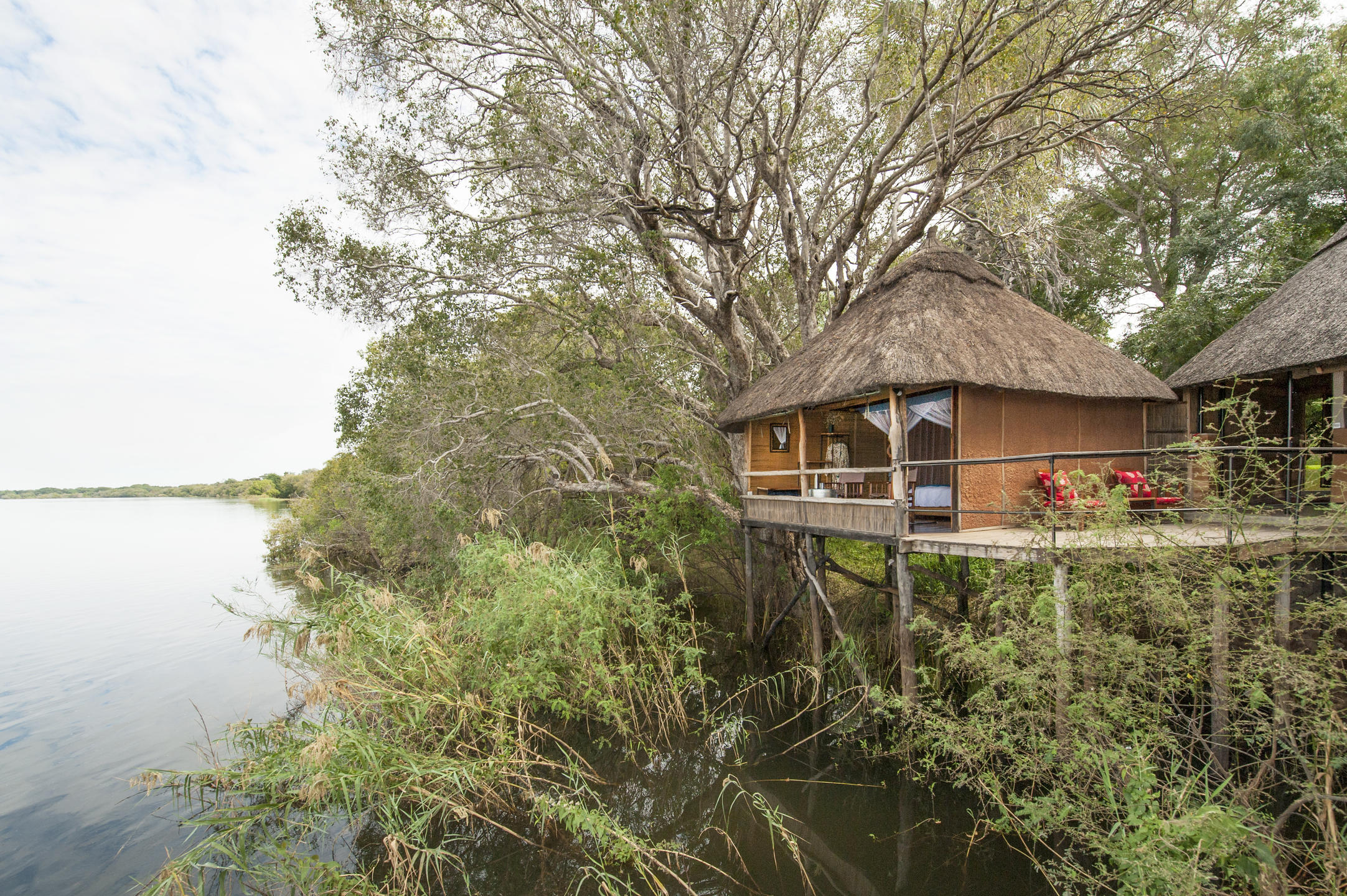 All stilted river chalets overlooking the river chundukwa