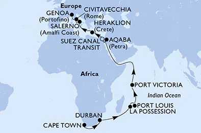Cruise from Cape Town to Genoa